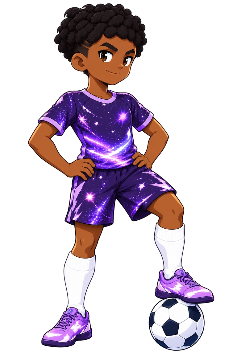 NIA com seu uniforme cosmético de futebol.