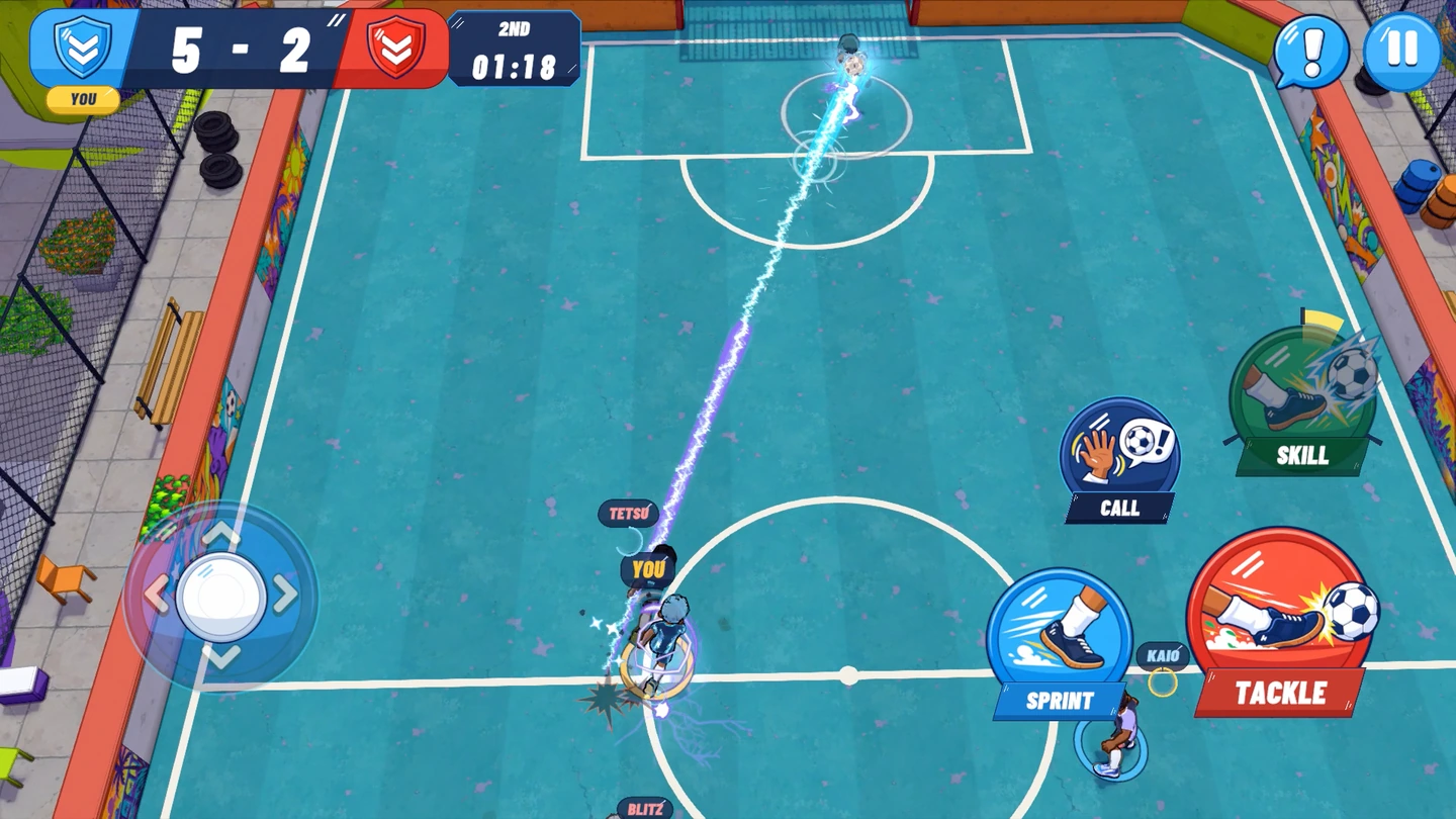 An in-game football match with the gameplay interface visible.