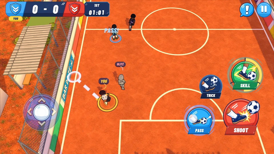 The passing preview bounces off a wall on the dirt football court.